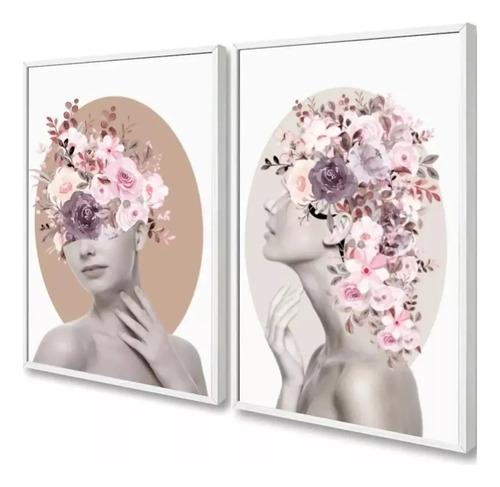Quadro Decorativo Mulheres Flores Rosa Sala Com Moldura60x80