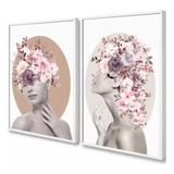 Quadro Decorativo Mulheres Flores Rosa Sala Com Moldura60x80