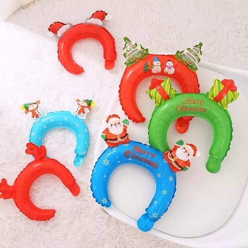 Set 12 Globos Cintillo Inflable Diadema Navidad Pascuero