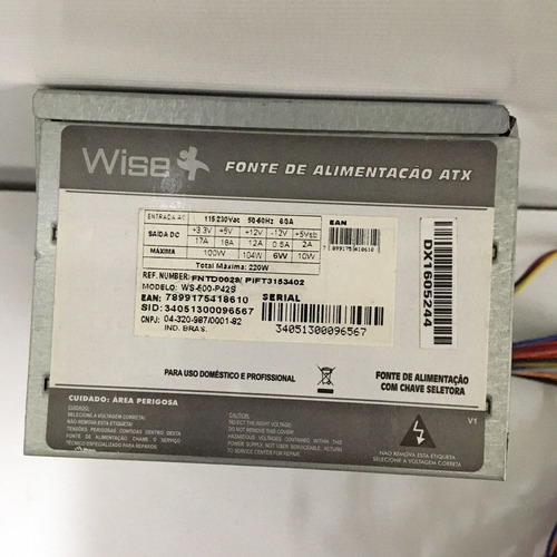 Fonte Nominal Wise Modelo: Ws-500-p42s - 24 Pinos  220w Sata