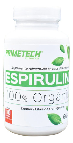 Espirulina Organica Suplemento Alimenticio C/ B12 100 Caps