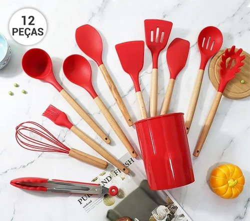  12 Kit Cozinha Colheres Silicone Para Panela Anti Aderente