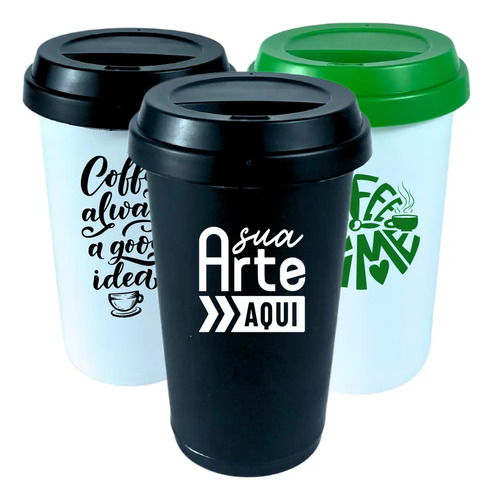 Kit 120 Copo Café Personalizado 380ml Eco Tampa Bucks