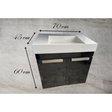 Gabinete Negro Brillo Flotante Lavabo 70 Cm Blanco Tocador