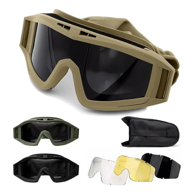 Lentes Tácticas Goggle Militares Careta Gafas Con 3lentes Color Caqui Liso
