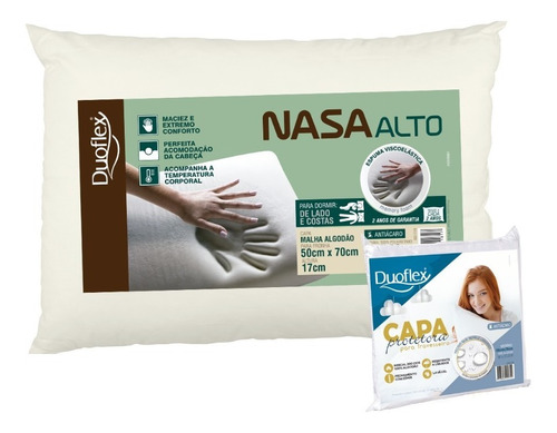Kit 1 - Travesseiro Nasa Alto  + 1 Capa Protetora Duoflex