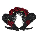 Diadema De Cuernos Negros Y Rosas Gotica Disfraz Halloween