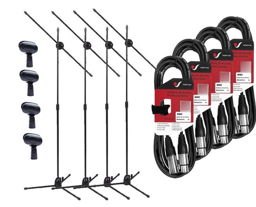 4x Pie Microfono Venetian Ms50b Cable Xlr 6m Soporte Pipeta