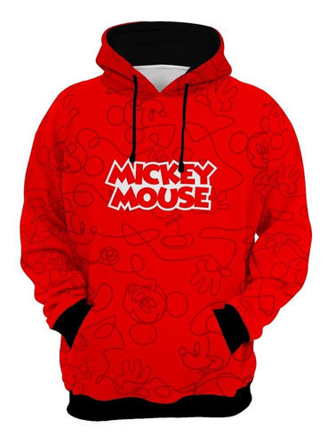 Blusa Moletom Mickey Mouse Ratinho Red Line Art Full 293