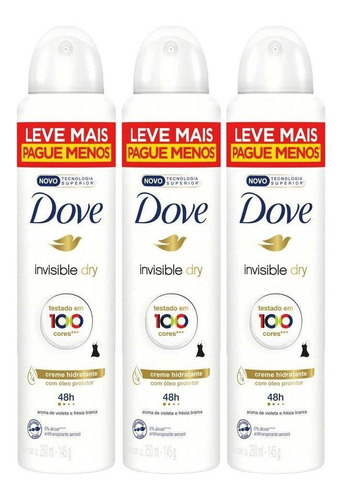 Kit 3 Desodorantes Antitransp Dove Women Invisible Dry 250ml