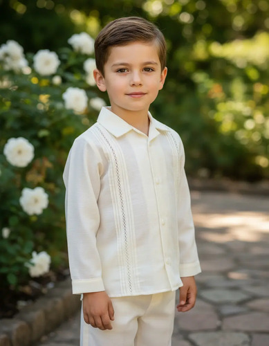 Guayabera Niño Traje Bautizo Niño Lino Manga Larga