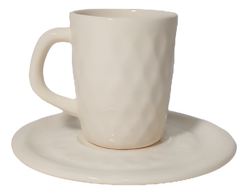 Taza Con Plato Facetado Texturado Exclusivo Ceramica