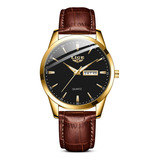 Reloj Cronógrafo Lige Lg8970 De Cuero Casual Para Hombre