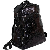 Mochila Bolsa Preta E Prateada Lantejoulas Feminina 40x17 Cm Cor Preto Desenho Do Tecido Preto Brilhante