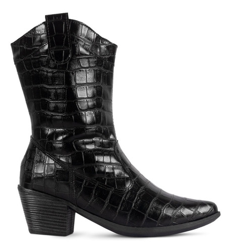  Bota Feminina Country Croco Western Bico Fino Salto Alto