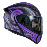 Casco Abatible Kov Cyborg Morado Para Moto Ceritificado Dot