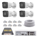 Kit Circuito Cerrado 4 Cam Ip 2mp 60mtscbl 500gb Hilook