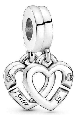 Charm Colgante Dividido Corazones Gemelos Entrelazados Color Plata