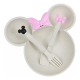 Plato Con Cubiertos Importado Minnie Mouse Para Niñas