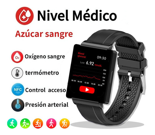 Reloj Inteligente Glucemia Nfc Hombre Reloj Inteligente Muje Color De La Correa Negro