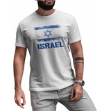 Camiseta Masculina Israel Bandeira Israelense Branca Militar