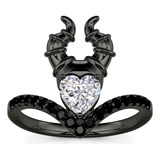 Anillo Malefica Elegante Oro Negro Corazon Gotico Dtup®