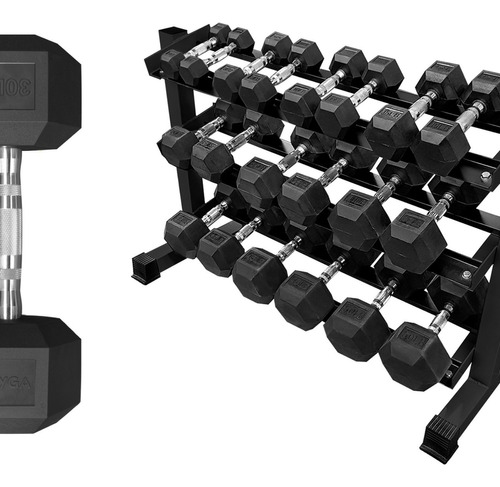 Set Rack Con 10 Pares De Mancuernas Hexagonales Pvc 5-50 Lb Color Negro