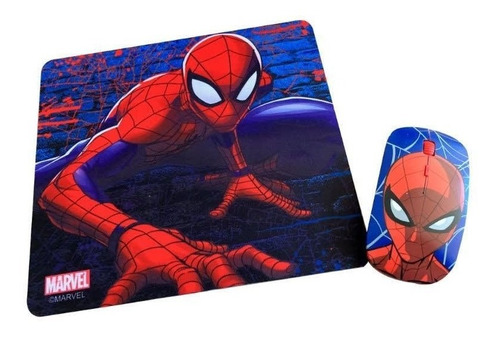 Kit Mouse Inalámbrico Y Mouse Pad Spider Man 2 Color Rojo