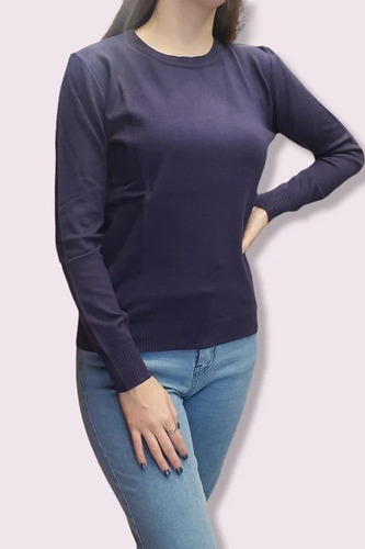 Sweater Elastizado Básico Cuello Redondo Para Mujer