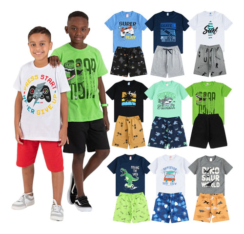 Kit 6 Peças Infantil Juvenil Menino Verão Tamanhos 1 A 16