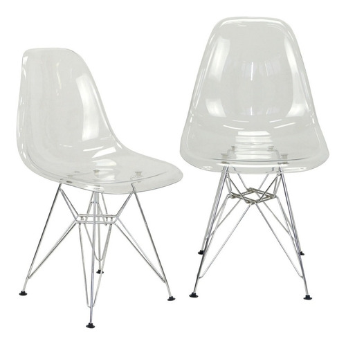 Kit 2 Cadeiras Eames Eiffel Cristal Base Metal Cromado