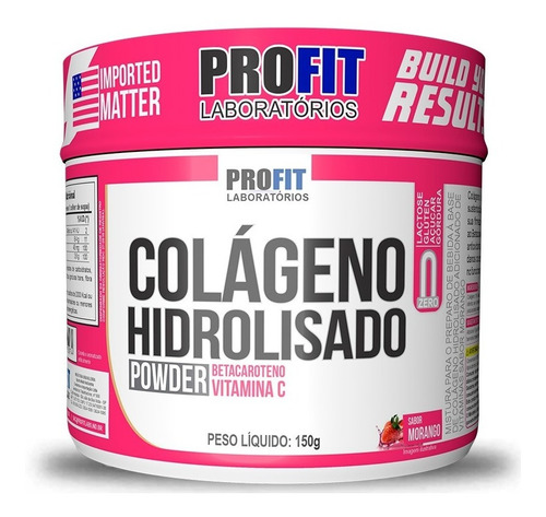 Colágeno Hidrolisado Powder ( Com Betacaroteno + Vitamina C ) - 150g - Profit Labs Sabor Morango