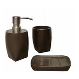 Juego Set De Baño Acero Marrón X 3 Jabonera Dispenser Vaso