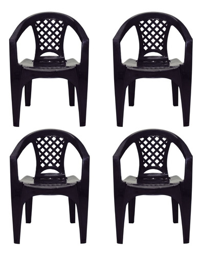 Kit Conjunto 4 Cadeiras Plástico Preta Reforçada Resistente