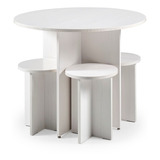 Mesa Haia 90cm Com 4 Banquetas Design Sofisticado Branco