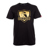 Polera Colo Colo Urbano Negra Escudo Dorado