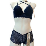 Conjunto Azul Marino Sexy Encaje Elegante Erotico Carnival