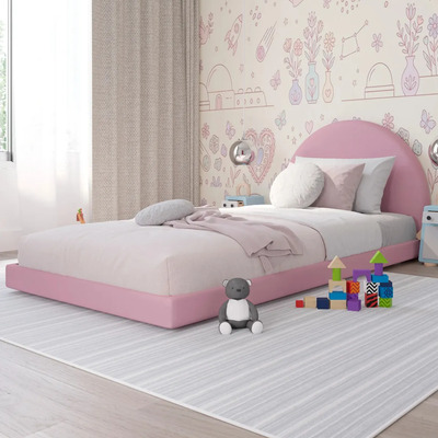 Cama Recamara Base Cabecera Infantil Luma Terciopelo Rosa Rosa Luma