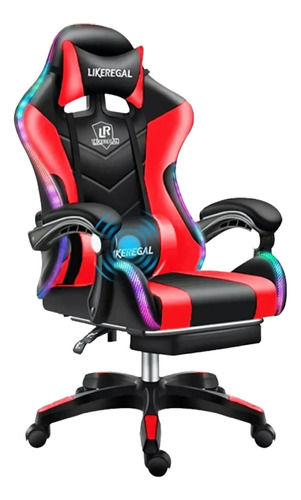 Silla Gamer Parlante  Luz Rgb Masajeador Lumbar, Reposapiés 