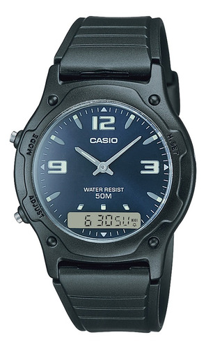 Reloj Casio Aw-49he-2avdf En Resina Masculino Color De La Correa Negro Color Del Fondo Azul