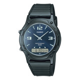 Reloj Casio Aw-49he-2avdf En Resina Masculino Color De La Correa Negro Color Del Fondo Azul