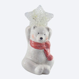 Decoração Natalina Enfeite Urso Polar Com Luz Led Estrela 