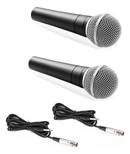Kit 2 Microfones C Fio Dinâmico Profissional Metal 5mts Sm58