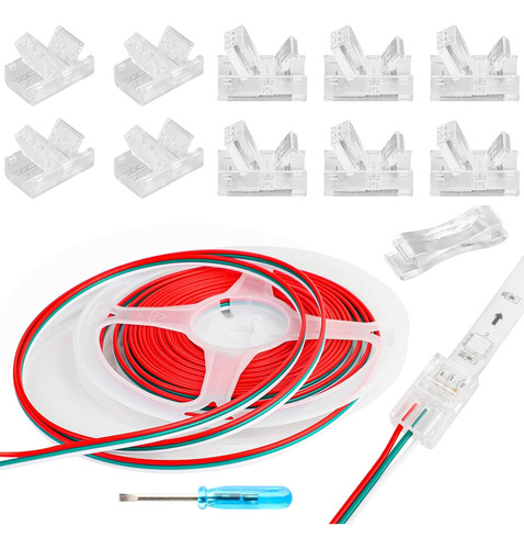 Conector De Tira De Led De 3 Pines Sin Soldadura, 10 Un...
