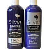 Shampoo Silver  Han X 375cc + Emulsión Silver X 375cc Han