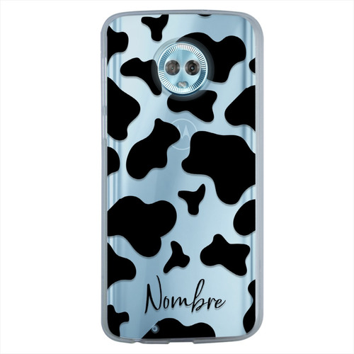 Funda Motorola Antigolpes Animal Print Vaca Con Tu Nombre