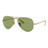 Anteojos De Sol Polarizados Ray-ban Aviator Rb3689 Large Con Marco De Metal Color Polished Gold, Lente Green De Cristal Clásica, Varilla Polished Gold De Metal