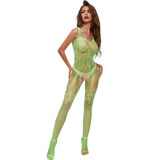 Bodystocking Malla Encaje Lencería Entrepierna Sexy Abierto