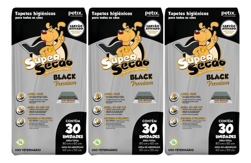 Kit 3 Tapetes Higiênicos Super Secão Black Premium Com 90 Un