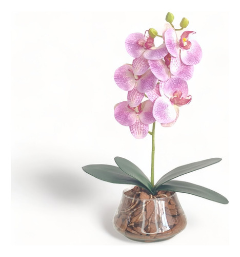 Arranjo Orquídea Artificial Silicone Branca 3d Vaso De Vidro